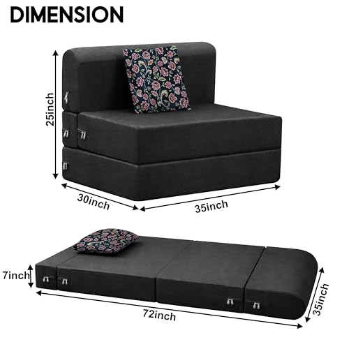 Image of Convertible 3 * 6 Single Seater Sofa Cum Bed | Foldable Sofa Bed for Apartments & Studio Rooms (Black, URBANPRO)