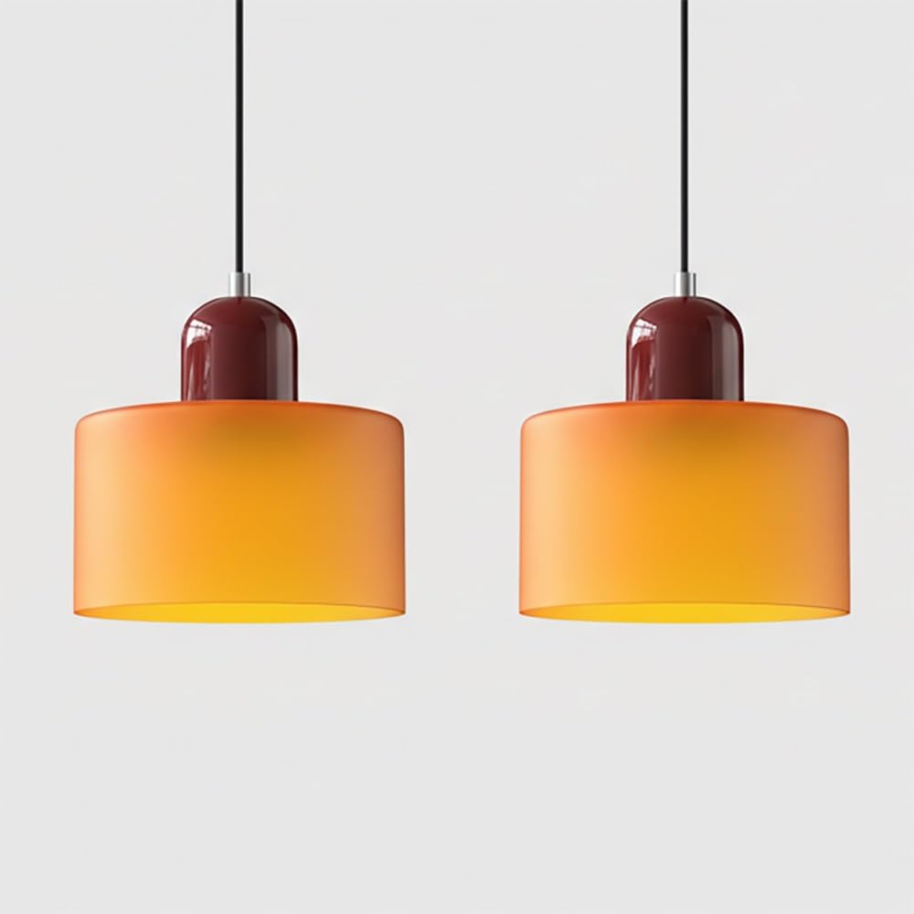 Pendant Lights Fixture Nordic Glass Pendant Lamp Cylindrical Hanging Lighting Adjustable Modern Lamp for Kitchen Island Bedroom Bedside(Orange(Red) 2 Pack)