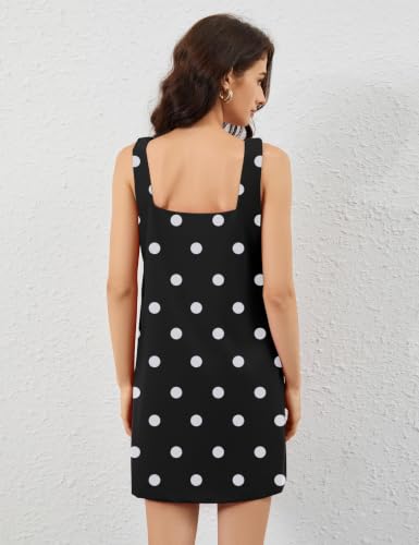 Image of Summer Linen Mini Dress for Women Sleeveless Square Neck Tank Shift Dresses Causal Backless Solid Short Sundress