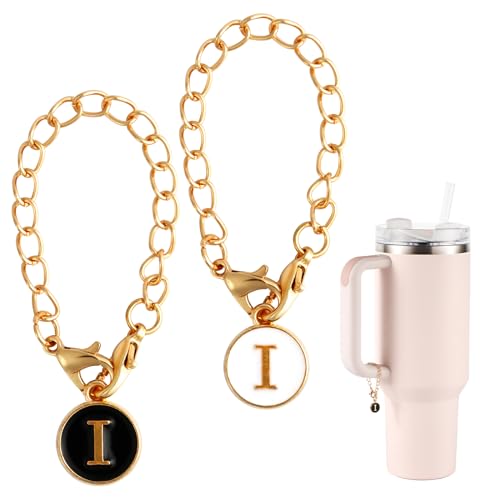 NQEUEPN 2pcs Letter Pendant Accessories for Stanley Cup Initial Letter Handle Personalized Name ID Alphabet Pendant Chain for Stanley Tumbler (Letter I)