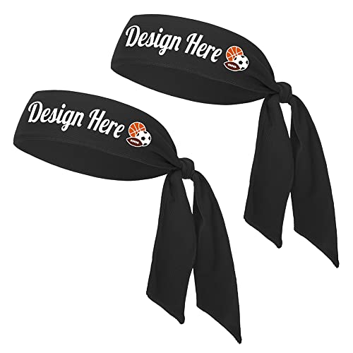 TopTie 2 PCS Custom Tie Back Headband, Tie Sweatband, Black Sports Headband, Design Your Own Headband with Logo