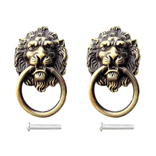 Image of CALANDIS 2xRetro Lion Head Pull Handle Door Cabinet Dresser Drawer Knob Antique Brass