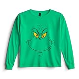 Dr. Seuss The Grinch Boy's Christmas T-Shirt - Crewneck Pullover Long Sleeve Holiday Tee for Kids (Green, Size 6/8)