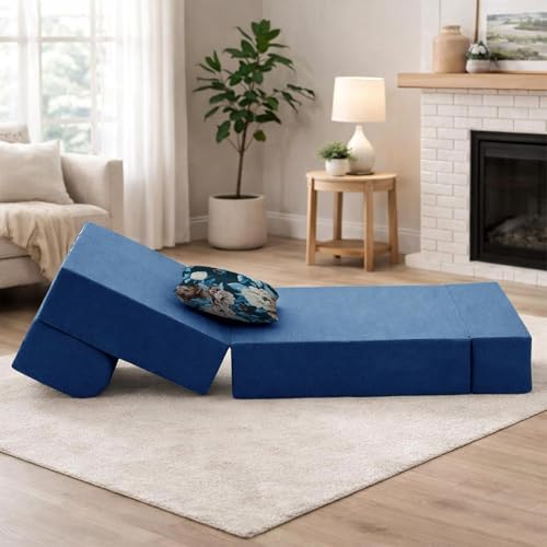 Image of Convertible 3 * 6 Single Seater Sofa Cum Bed | Foldable Sofa Bed for Apartments & Studio Rooms (Color Blue, COMFORTMAX)