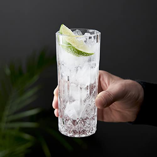 Viski Admiral Highball Glasses, Crystal Drinking Glasses, Elegant Glassware for Whiskey, Vodka, Cocktails, Perfect for Home Bars, Indoor & Outdoor Parties, Stylish Drinkware, 9 oz, Set of 4