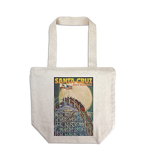 Santa Cruz, California, Big Dipper Coaster and Moon (100% Cotton Canvas Reusable Tote Bag)