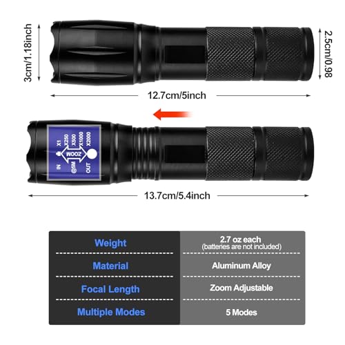 Image of Zoomable LED Flashlights 5 Modes Bright Tactical Torch High Lumens 2Pack
