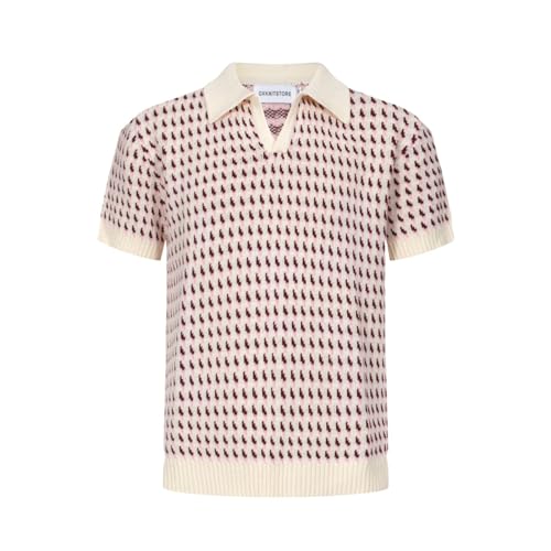 OXKNIT Polo da Uomo in Maglia Jacquard a Maniche Corte retrò...