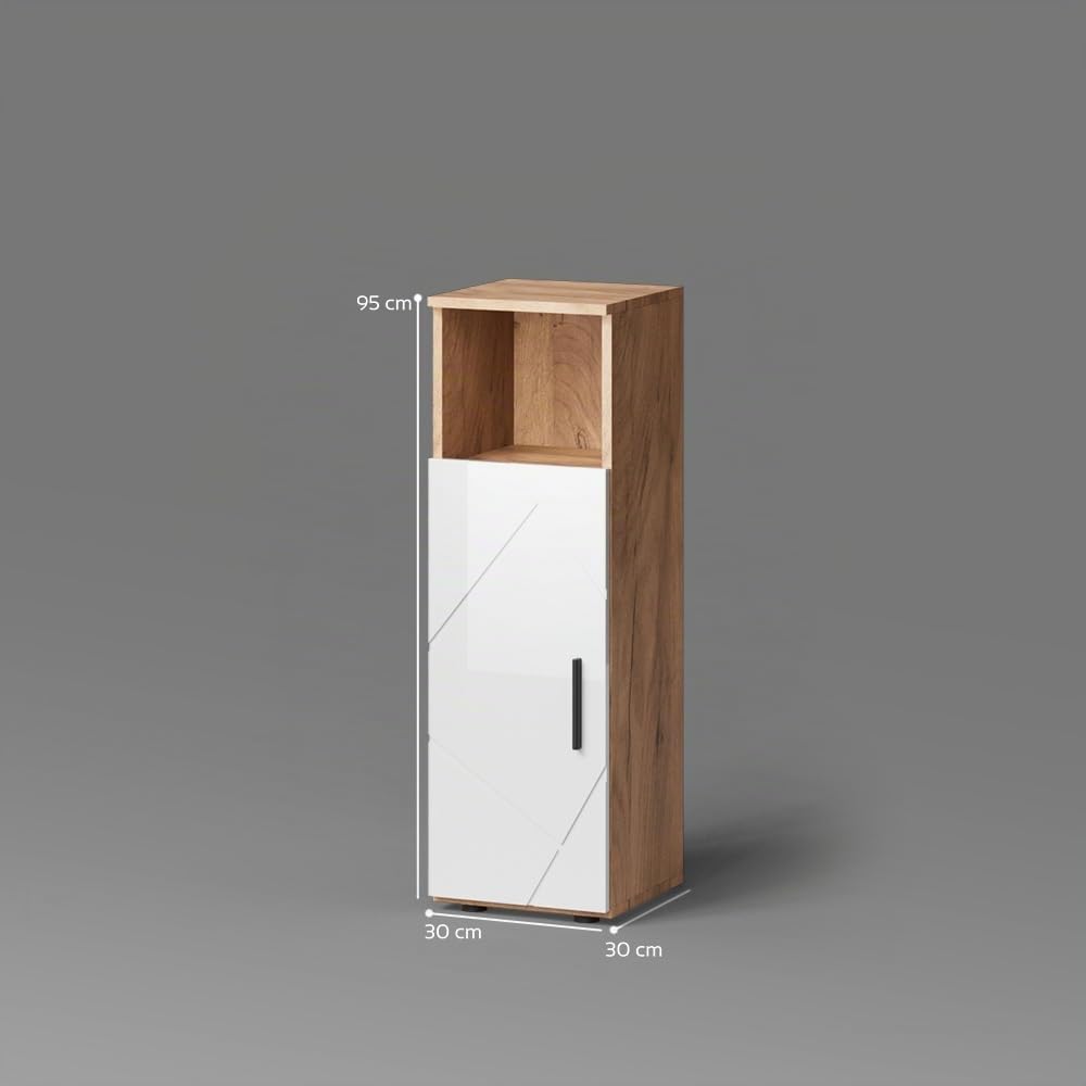 Livinity Armario Mediano Ronco Blanco Brillo Intenso/Roble Dorado 30x95 cm