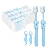 SLequipo Disposable Kids Toothbrush Set Individually Wrapped Kids Toothbrushes Floss Elephant Shapes Helps Prevent Tooth Decay & Gum Diseas for Family Travel Picnics Boys Girls (25)