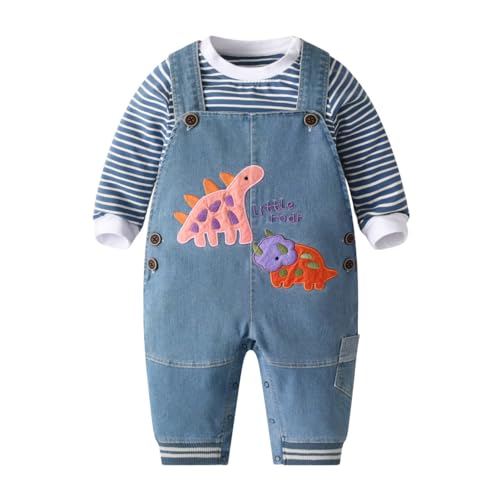 Image of Cute Baby Boy Clothes Suit Toddler Boys' Striped Long Sleeve T-Shirt+Denim Overalls Jumpsuit Pants Outfits Sets