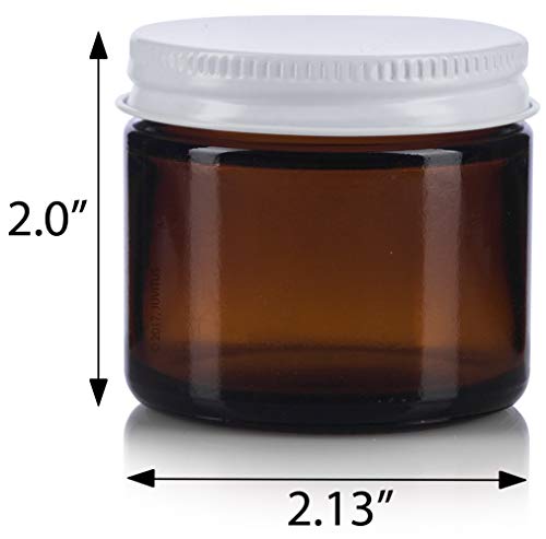 2 oz / 60 ml Amber Thick Glass Jar with White Metal Airtight Lid (6 pack)
