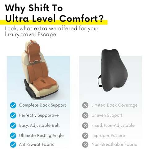 Image of Neckrest Back Support or Orthopaedic Cushion for Long Sitting with Ergonomic Design Made by High Density Memory Foam Used for Car or Office Chairs. (Majestic tan, Lumbar)