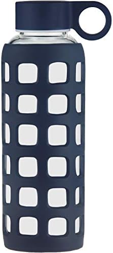 Origin Best BPA-Free Borosilicate Glass Water Bottle with Fun Square Silicone Sleeve and Leak Proof Lid - Dishwasher Safe