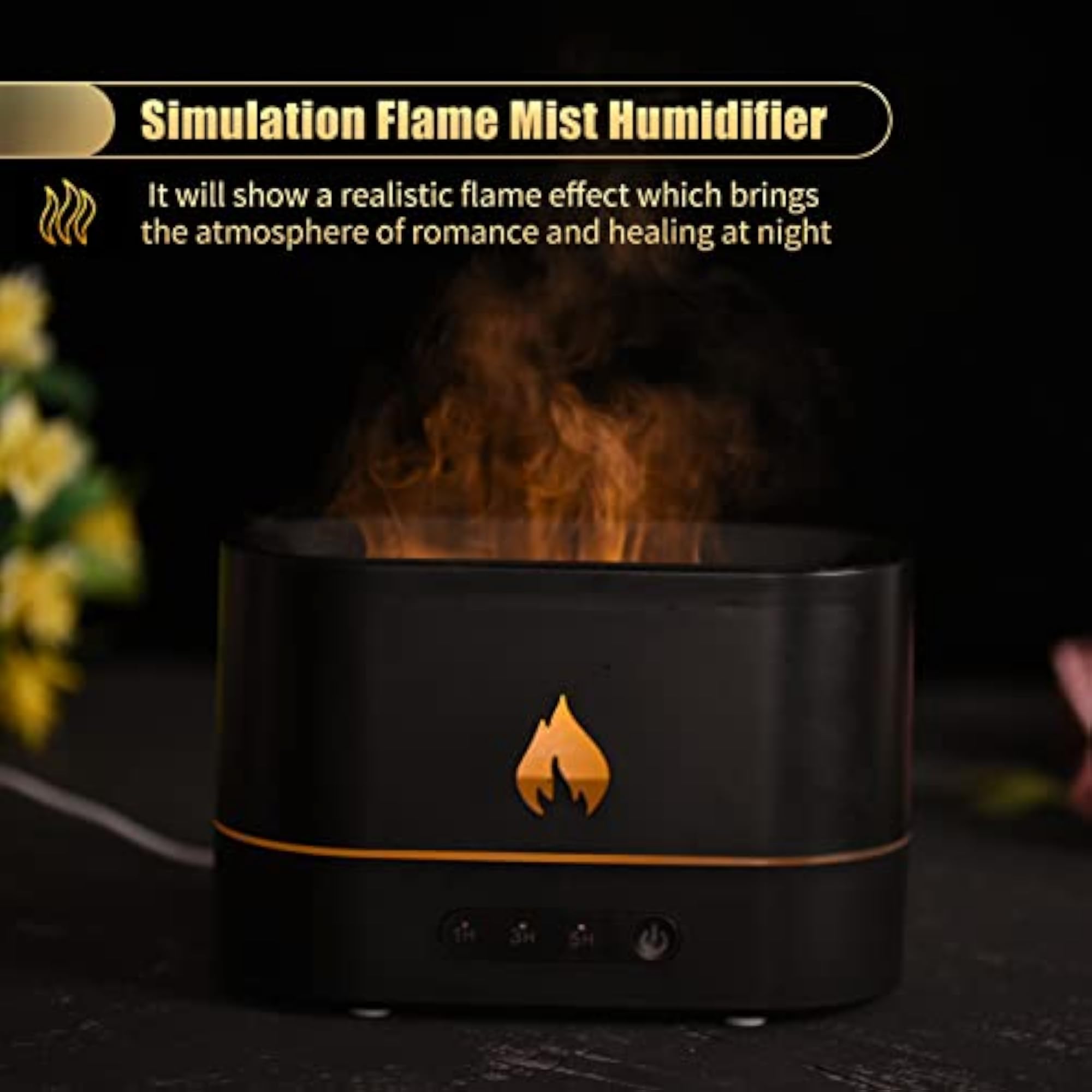 EXCLUZO 250mL Simulation Flame Mist Humidifier with Night Light