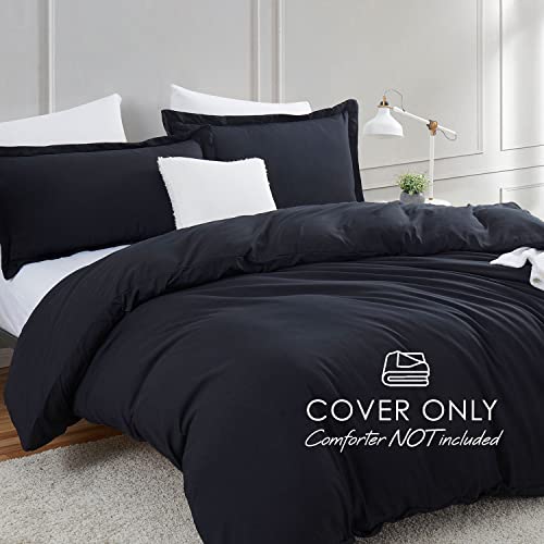 Image of Hearth & Harbor Black Duvet Cover Cal King Size, 3 Piece Bedding Set | Soft Double Brushed Bedding Set, Button Closure, 1 Duvet Cover 104x98 Inches, 2 Pillow Shams