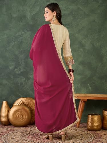 Image of Naixa-Women's Vichitra Silk with Lining Embroidered Flared Kurta with Pant and Dupatta Sets (NX-881)