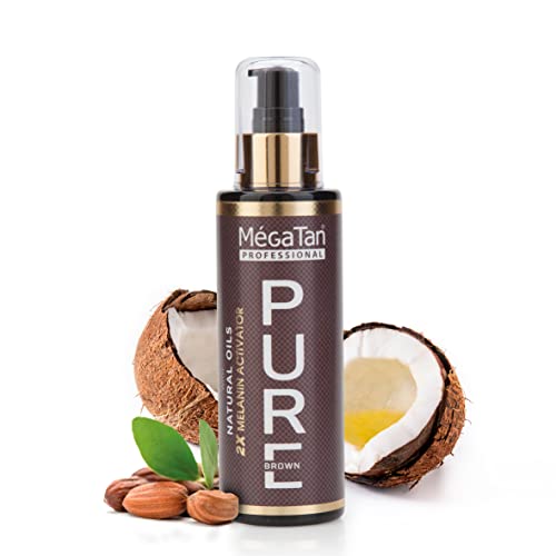 Aceite de bronceado seco Megatan Pure con activador de melanina, 140 ml, acelerador intensivo de bronceado para sol y solárium, aceite solar para broncear, bronceado potenciador de bronceado