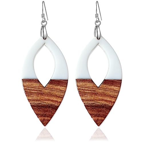 WACEH Jewelry Bois pour Femmes, Dangle en Bois Brun Noir Rond géométrique Simple résine légère déclaration de Goutte, résine de Bois, sans Pierre précieuse Jewelry