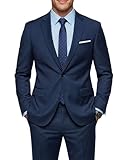 MY'S Men's 2 Piece Suit with Tie, One Button Slim Fit Solid Jacket and Pants Set, Suits for Men Party Prom Wedding & Business, Deep Blue