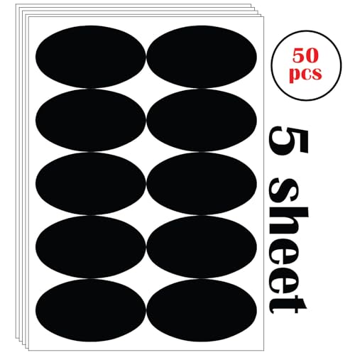 Image of CVANU Spice Jar Label Stickers (50PCS - Black) Self-Adhesive Kitchen Container Labels with White Marker | Matte Writable Stickers for Spice Bottles, Storage & Masala Boxes | Oval Design Blank Labels