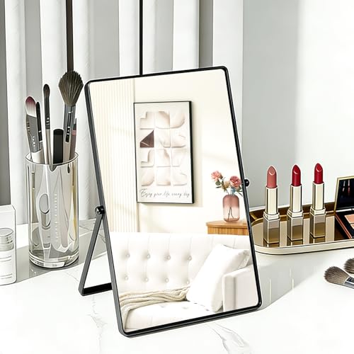 Espejo rectangular de mesa gris oscuro con soporte ajustable para baño y dormitorio 3
