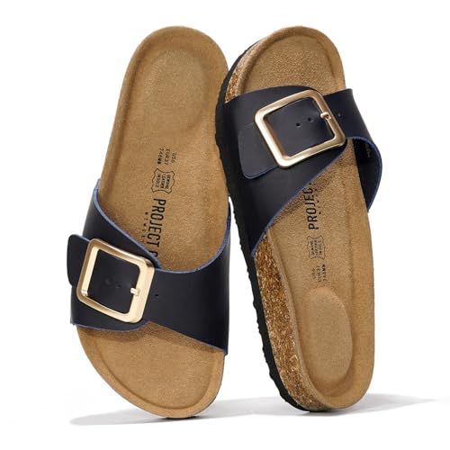 Image of Project Cloud 100% Genuine Leather Sandals Women Dressy Beach Essentials Slides for Women Footwear - Lightweight with Memory Foam Insole Sandals for Women 2026 - Womens Slides
