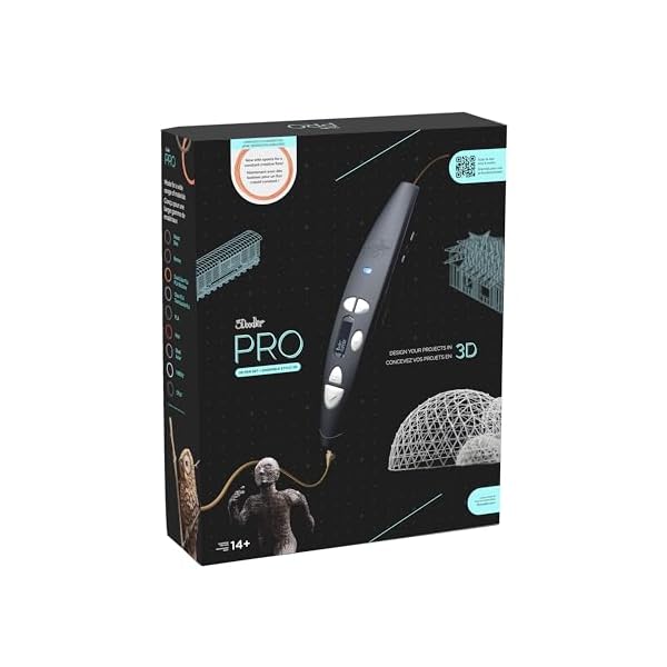 3Doodler PRO (2025) Stylo d'impression 3D, outil de conception et de prototypage pour professionnels créatifs, comprend des matériaux plastiques spéciaux, un jeu de buses interchangeables et plus