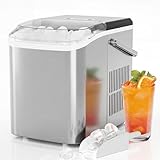 Sweetcrispy Eiswürfelmaschine mit Tragegriff, Selbstreinigend, 9 Eiswürfel in 6 Minuten, 12 kg Eis in 24 Stdn, Kompakt mit 2 Eisgrößen, Kleiner Eiswürfelbereiter für Küche Party Büro Bar, Silber