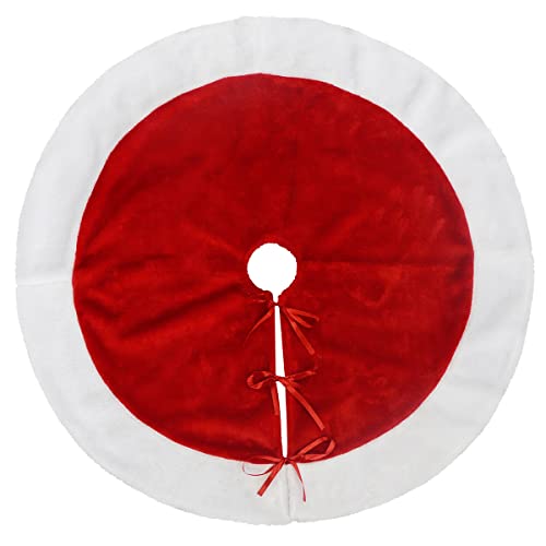 Ivenf Christmas Tree Skirt, 36 Inches Red Withe Plush Mercerized Velvet Small Tree Skirt, Classic Xmas Tree Holiday Decorations #TOP1