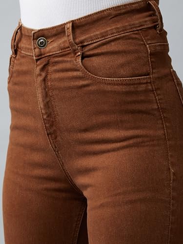 Image of Miss Chase Women's Skinny High Rise Cropped Fringed Hemline Detailing Stretchable Denim Jeans
