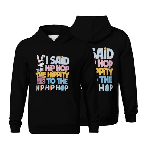 Kids Happy Easter Rabbit Hip Hop Hippity Funny Boys Girls Lightweight Kangaroo Pocket Hoodies