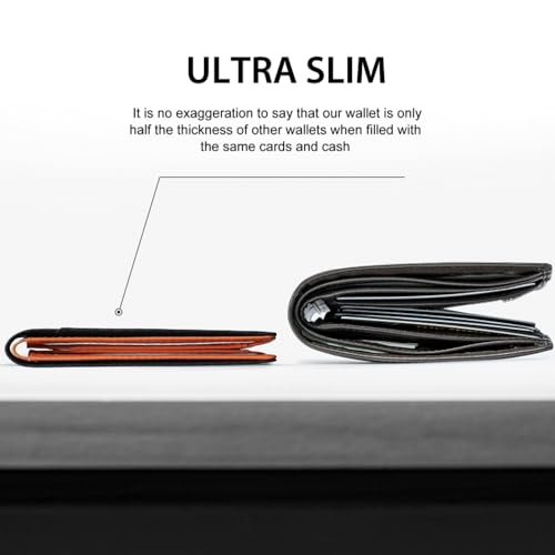Men wallet faux leather portable card clip Ultra-thin bifold short wallet RFID anti-theft brush Black orange wallet for men2