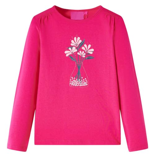 Camiseta Infantil Manga Larga con Estampado Flores Ropa Rosa Brillante 104