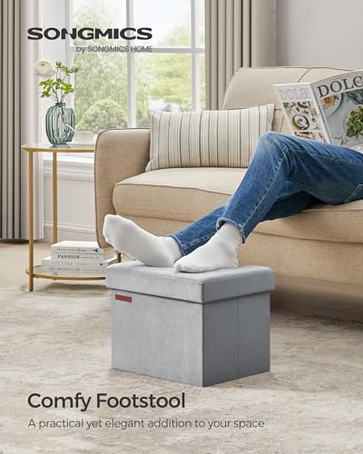 Image of SONGMICS Small Folding Storage Ottoman, Dove Gray | Foot Rest Stool, 12.2 x 16.1 Inches, 286 lb Capacity, Bedroom, Dorm, ULSF200G02