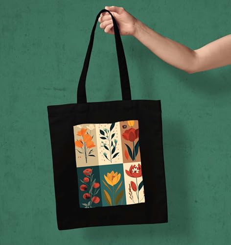Image of ZORI Black Tote Bag With Pocket Printed Designed Canvas Tote Bags For Women large capacity,Tote bag For Shopping, College, Travel, More Canvas Handbag For Unisex Bag