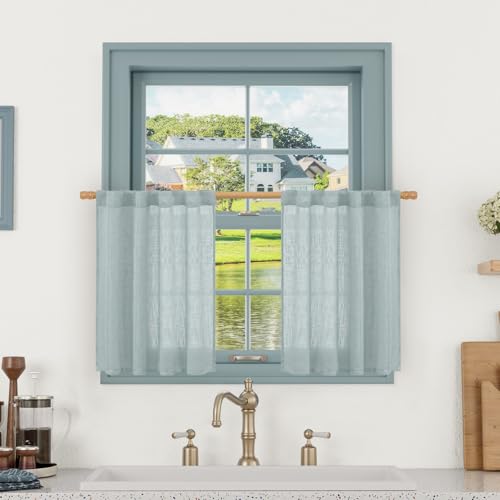 LAMIT Short Kitchen Linen Curtains 24 Inch Length for Small Windows