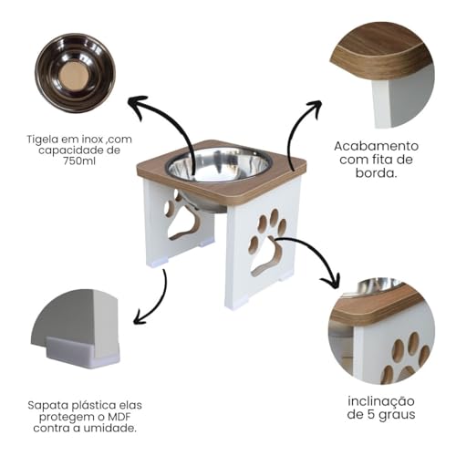 Comedouro Elevado Cachorro Grande Pet Mdf 20cm - Inox