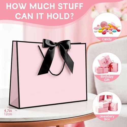 Image of JMANNI Pink Gift Bags with Handles, 14.6 inch Large Gift Bags with Tissue Paper | 2 Pcs Pink Black Bags, 4 Tissue Paper and 2 Cards, for Baby Shower, Wedding Bridal Shower, Birthday Party