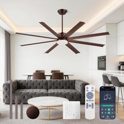Carrefour - Ventilador de techo inteligente de 72 pulgadas con luces y control remoto, ventilador de techo grande moderno sin opción de luz, motor de CC silencioso de 6 velocidades, control de pared