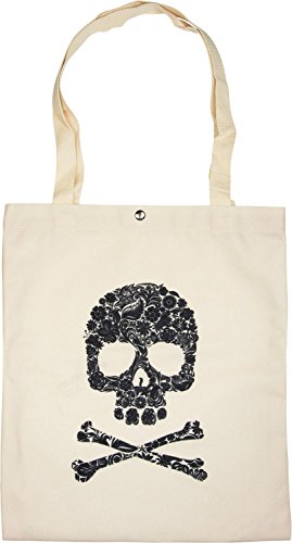 styleBREAKER Bolsa de Tela con Estampado de Calavera, Cierre de botón a presión, Bolsa, Bolso para Compras marítimo, Bolso, Unisex 02012194, Color:Beige