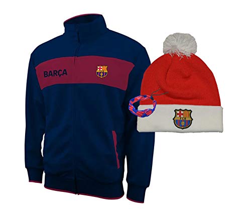 fc barcelona jacket 2020-21 for men apparel gifts Licensed authentic and beanie + bracelet fc2 (XL, blue fc Barcelona set 6)