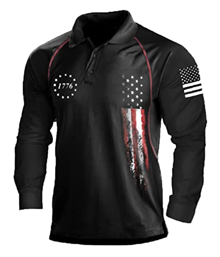 HARGLESMAN Mens American Flag Long Sleeve Polo Shirt - Main Image