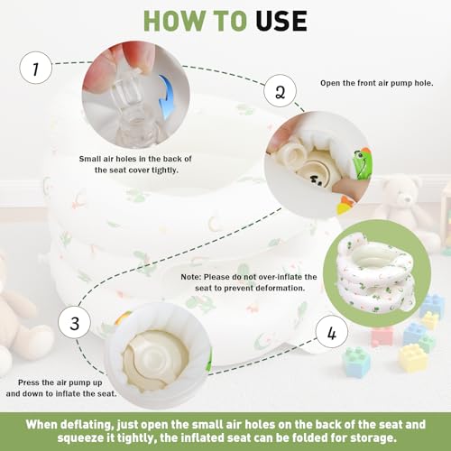 Image of Inflatable Baby Seat for 3-36 Months Babies, Blow up Baby Chair with Built-in Air Pump, PVC Material, Full Enclosure Protection, Outdoor Travel Inflatable Chair for Infant, Green Dinosaur