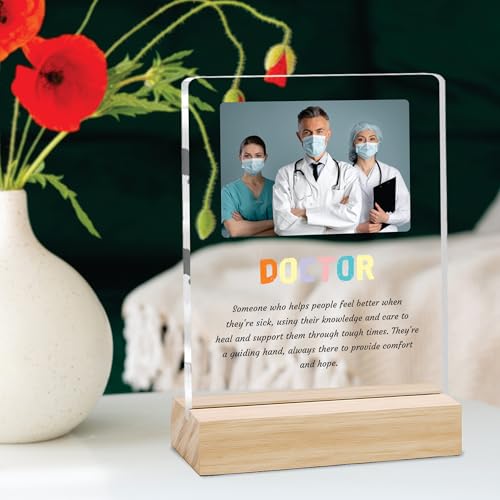 Image of Giftplease Best Doctor Photo Plaque with Wooden Stand | Personalised Gift for Doctors | Thank You Gift for Medical Professionals | Home Office Table Decor |Appreciation Frame for Doctor DCT 02