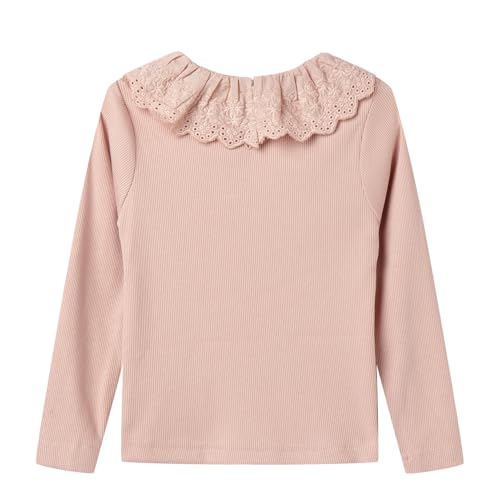 Image of LittleSpring Girls Ribbed Knit Long Sleeve Tshirt with Lace Ruffle Collar