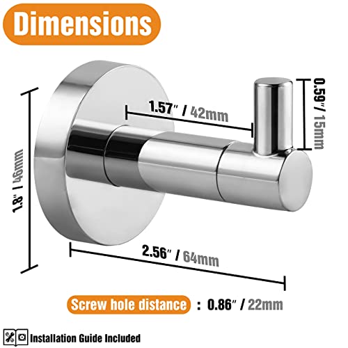 Hitslam Chrome Towel Hooks For Bathroom Wall Mounted, Polished Chrome Wall Mount Hooks Heavy Duty Premium Sus 304 Stainless Steel Rustproof 2 Pack #TOP1