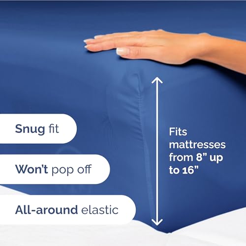 Image of Full Size 4 Piece Sheet Set - Ultra Soft & Cooling Bed Sheets - Cobalt Blue | Fits 8 Inch to 16 inch Mattress, Wrinkle Free & Fade Resistant with Deep Pockets, Breathable, Comfy Hotel Luxury Bedding