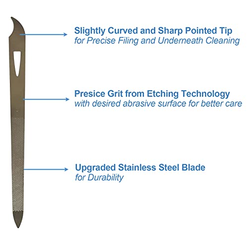 Nail Files For Natural Nails (6 Pack), Metal Nail File 5.5’’ Stainless Steel Thin Durable Nail Filer With Curved Sharp Pointed Tip Double Sided Manicure Pedicure Toenails Tools #TOP2
