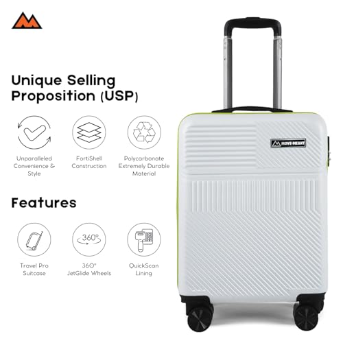 Image of Move-Meant Cabin VoyageWare Small Suitcase 55 Cm 8 Wheels Number Lock Poly Carbonate Off White /Neon GreenTrolley Bag for Men & Women | 360 Degree Wheeling System Luggage | Trolley Bags for Travel